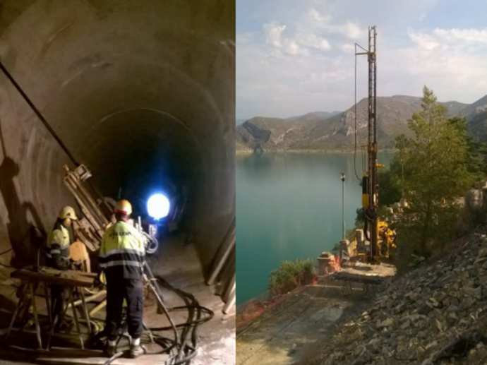 Trabajos de impermeabilización y drenaje de la presa de la Loriguilla 