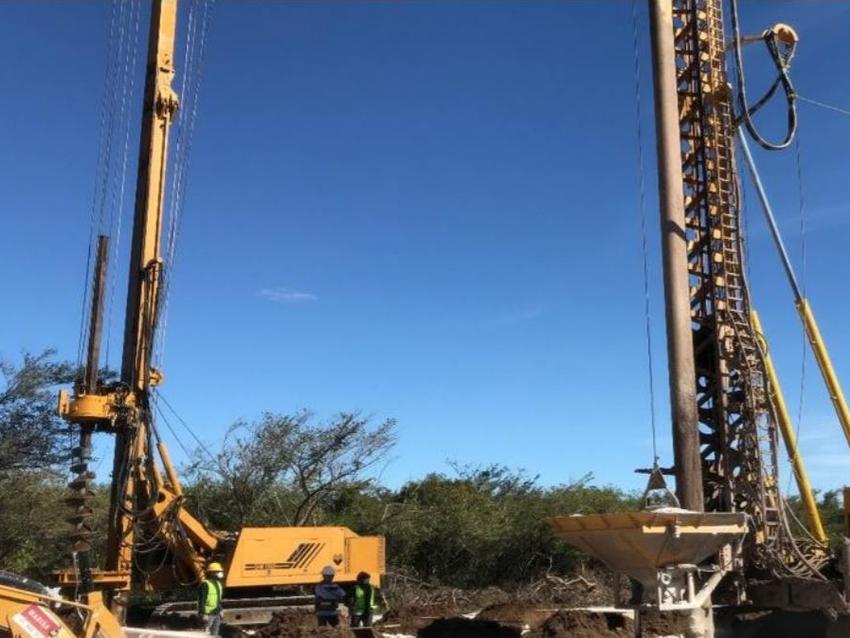 Vista de los trabajos de mejora de la capacidad portante por medio de columnas de grava para la instalación de aerogeneradores en Aoxaca, México